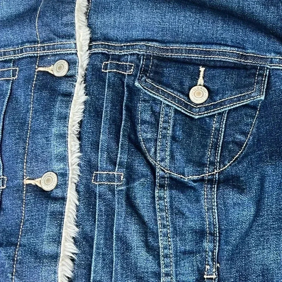 Old Navy Womens Size XL Sherpa Lined Jean Trucker Jacket Cotton Stretch Denim - Picture 9 of 14